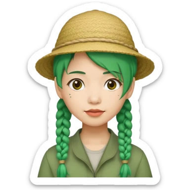 chinese green haired tourist with braids an hat sticker