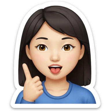 asian girl winking, one finger in her mouth  sticker
