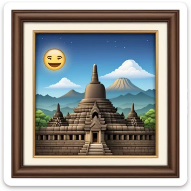 Cinematic Realistic Borobudur Landmark Emoji, showcasing the majestic ancient Buddhist temple rendered with intricate textures and serene, historic lighting. sticker