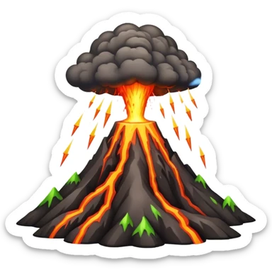 A volcano erupting with acid rain and lightning in the background sticker