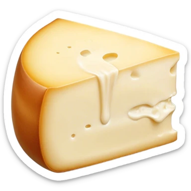 Cinematic Realistic Brie Cheese Emoji, featuring a creamy, soft-ripened cheese with a delicate rind rendered with lifelike detail and inviting, natural lighting. sticker