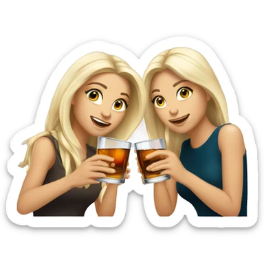 Two brunette girls and one blonde girl are drinking whiskey from an ice glass sticker