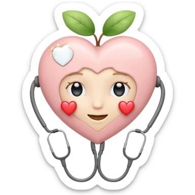 Minimalist emoji of a white heart with a stethoscope halo, small brain inside, sparkle accent, pastel colors (blush, cream, sage), smooth vector lines, rounded edges, Apple emoji style, transparent background, cute and aesthetic. sticker