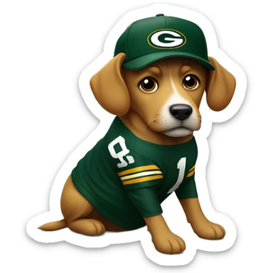 Dog wearing a Green Bay packers hat sticker