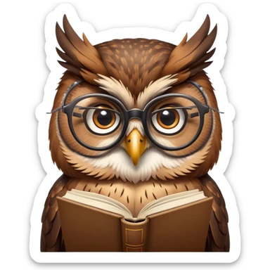 scholarly owl with glasses and a book as a pedant mascot sticker