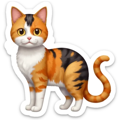 full body colourful calico tabby cat with disproportioned head with an anxious face and white front legs sticker