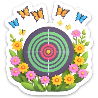 A target bullseye with butterflies and spring blossoms sticker