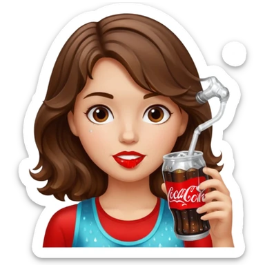 Girl with brown wavy hair drinking a bedazzled Diet Coke  sticker