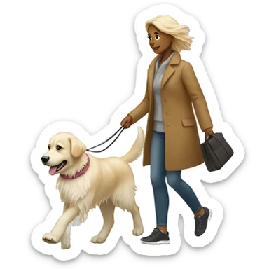 Woman walking a white golden retriever sticker