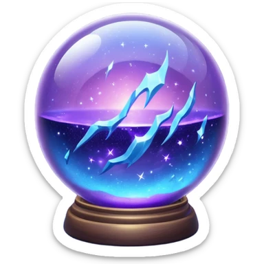 a magical glass sphere filled with flaoted purple and blue dust, glowing, shining 3d sticker
