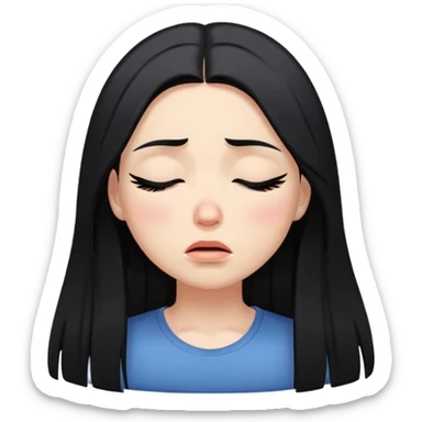 White girl with long black hair sad, crying with eyes closed  sticker