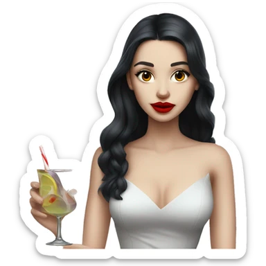 girl, red lips, dark long hair, pale-skin, cocktail dress sticker