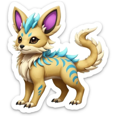 Rare realistic exotic cute epic pretty beautiful handsome gorgeous aesthetic colorful vibrant Vernid-Protogen-Primagen-Wickerbeast-species-Fakemon-creature by LiLaiRa, random markings, tufted ears, full body sticker