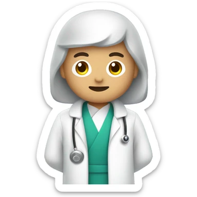 Asian doctor in a robe with a kaleidoscope sticker