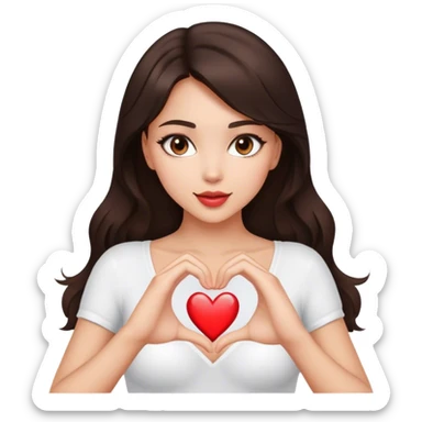 Sexy Brunnete girl with two hands creating a heart shape sticker
