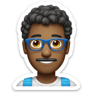 Chico adolescente con lentes azules, un lunar chiquito arriba de su boca en la derecha, morenito, de peinado de lado y en la parte de abajo del pelo desvanecido  sticker