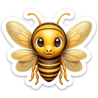 Cinematic Cute Hornet Portrait Emoji, Head tilted playfully and inquisitively, featuring a compact, delicately striped body with adorable, round eyes and subtly detailed wings, Simplified yet irresistibly adorable features, highly detailed, glowing with a warm, inviting glow, high shine, affectionate and lively, stylized with a touch of whimsical insect charm, soft glowing outline, capturing the essence of a mischievous yet endearing hornet that seems as if it could buzz out of the screen into your arms! sticker
