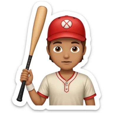 A human wood holding a bat sticker