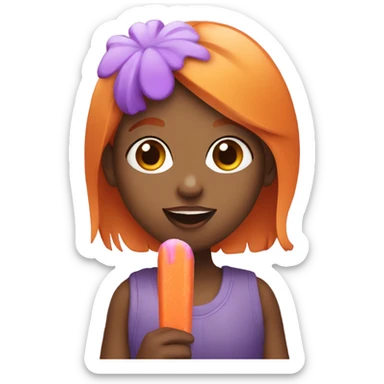 A girl with orange hair holding a purple popsicle  sticker