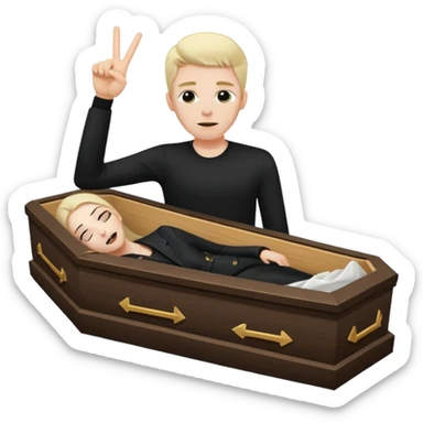 Tossed in coffin throwing up peace sign sticker