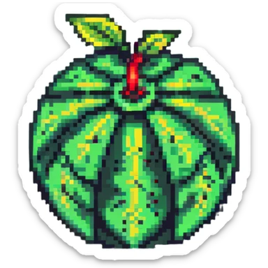 Green digital bomb with leaf-shaped fuse or vine on top, round bomb body with green highlights and details, nature-inspired design, pixel art style sticker