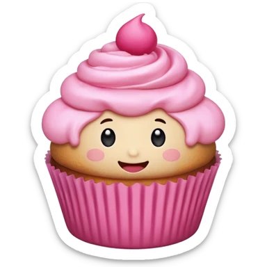 cupcake with pink icing, cute face sticker