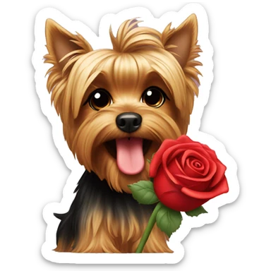 Yorkie holding a rose in mouth sticker