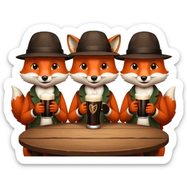 Three foxes sitting at a round table drinking Guinness sticker
