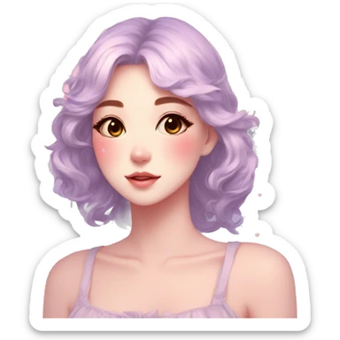 Gorgeous pastel anime style lady with blushing face and butterflies aesthetic trending style sticker
