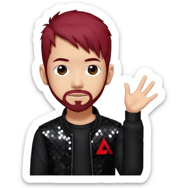 Mike Shinoda from Linkin Park with dark red hair, black sequin outfit sticker