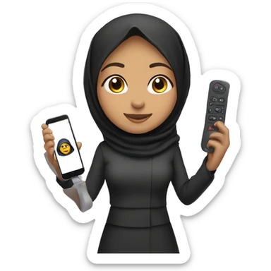 Hijabi girl holding  anki remote in one hand, laptop in the other hand  sticker