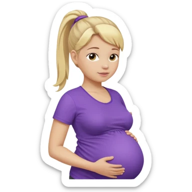pregnant woman with purple shirt. Blond hair, light skin, pony tail. Only show abdomen neck and head. sticker