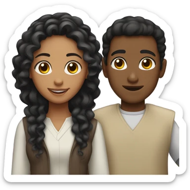 couple with a black skin girl with black curly hair and a arabian boy with brunette medium hair sticker