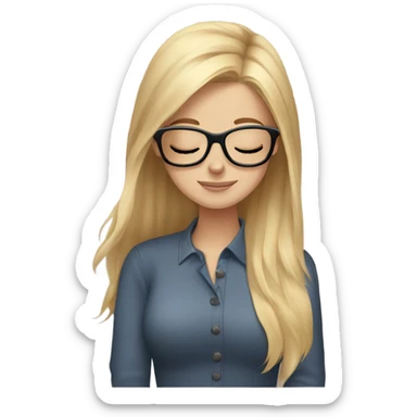 White girl, blonde hair, eyes closed, wearing glasses hugs Yorkshire terrier  sticker