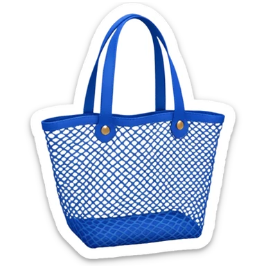 small vibrant blue mesh tote bag emoji, netting texture, simple handles, casual and summery, lightweight look sticker