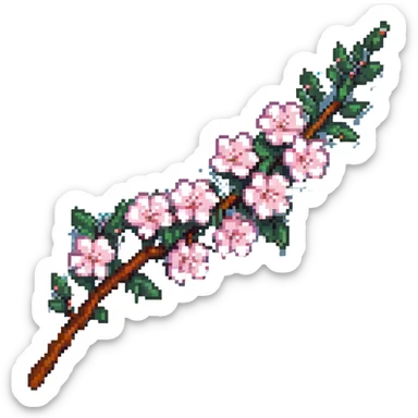 pastel sakura branch with a pearl border, pixel art style sticker