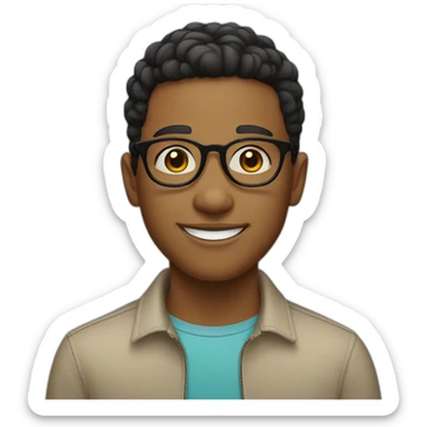 A boy with short hair and light skin wearing small black-rimmed round glasses smiling sticker