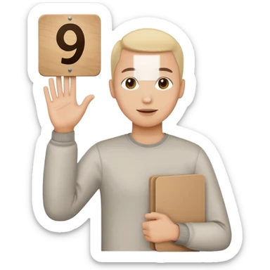 jury with outstretched hand holding a sign that says 9, simple, expressive, no visible face sticker