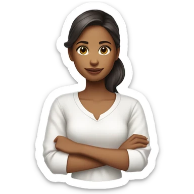 Una chica joven diseñadora de interiores, de piel clara, Lleva una blusa blanca de diseñador, y sostiene una paleta de colores en una mano.  sticker