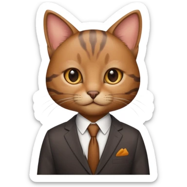 a brown and small cat and wear the suit sticker