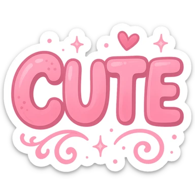 the word 'cute' in a creative, pink-themed style, remove background sticker