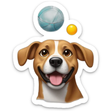 dog with tonigue out balancing a ball on his head sticker