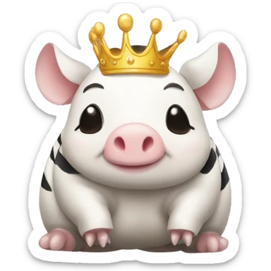 Black and white piebald chubby round armadillo pig panda centipede armadillo wearing a crown sticker