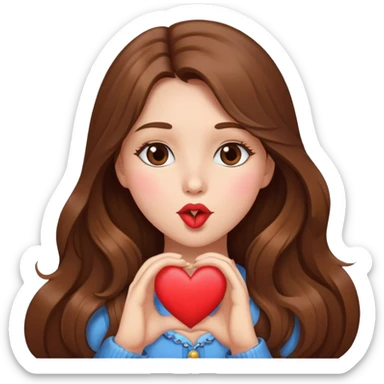 girl with long brown hair blowing a heart kiss sticker