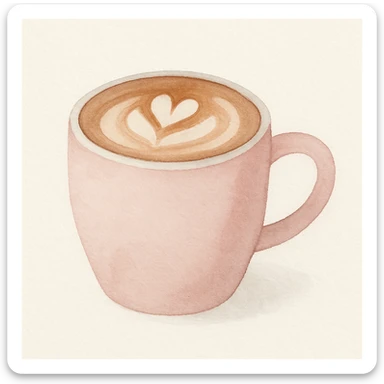 a pink mocha, cute and inviting, watercolor art style sticker