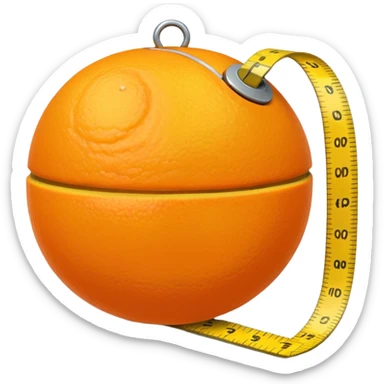 generate an orange with a yellow measuring tape around it sticker