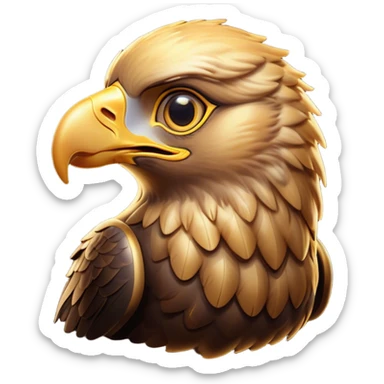 Cinematic Cute Golden Eagle Portrait Emoji, Head tilted playfully and inquisitively, featuring a compact, streamlined form with subtly ruffled, golden plumage and round, sparkling eyes full of spirited charm, Simplified yet irresistibly adorable features, highly detailed, glowing with a warm, inviting glow, high shine, affectionate and lively, stylized with a touch of whimsical aerial grace, soft glowing outline, capturing the essence of a mischievous yet endearing golden eagle that seems as if it could glide out of the screen into your heart! sticker