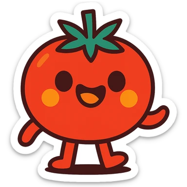 cute tomato mascot, smiling, unique illustration style sticker