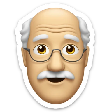 Short pudgy old man over enthusiastic face bald forehead long wavy hair moustache  sticker