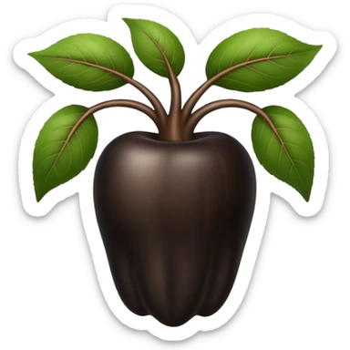 A black ginseng root (heuksam), in Apple iPhone emoji style. Dark brown-black glossy color, subtle texture on the root, elegant curves, vibrant but natural tones, smooth gradients, clean simple shapes, no outlines, slight 3D depth.
 sticker